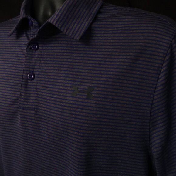 Under Armour HeatGear Purple Striped Performance Polo (M) ⛳️ OMG! - Picture 4 of 11